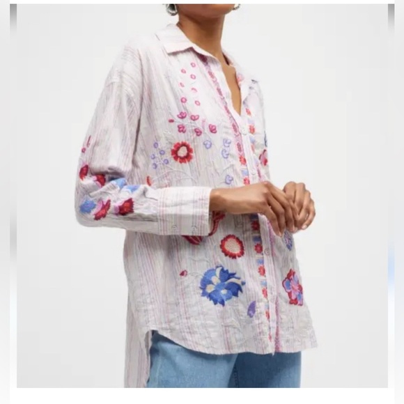 Johnny Was Women’s Piper Relaxed Oversized Shirt In Multi Stripe Size Medium - Picture 3 of 9